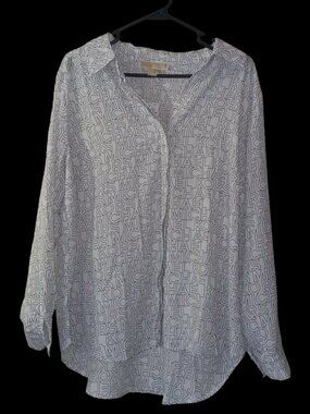 Michael Kors All‑Over Logo Button‑Up Shirt – White/Black